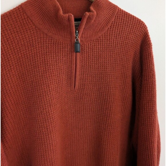 L.L.Bean Men's 100% Cashmere Waffle Knit Sweater Rust Red Quarter Zip Sweater XL - Picture 3 of 6